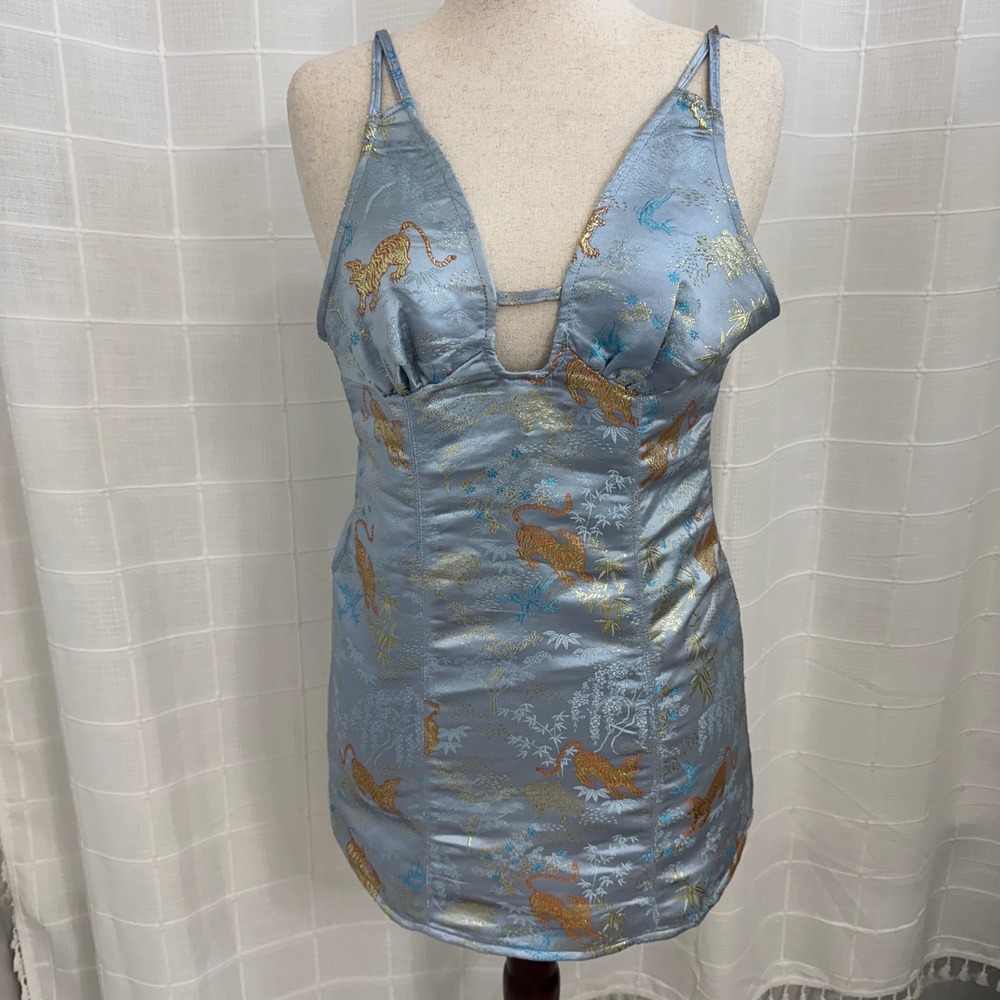 NWT Urban Outfitters Blue Metallic Tiger Print Dress Women's Small